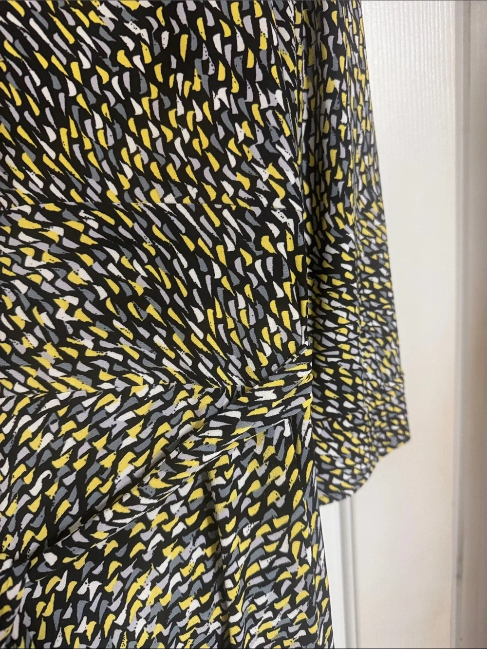 Jones New York Black, Yellow & White Abstract Midi Wrap Dress - Picture 4 of 5